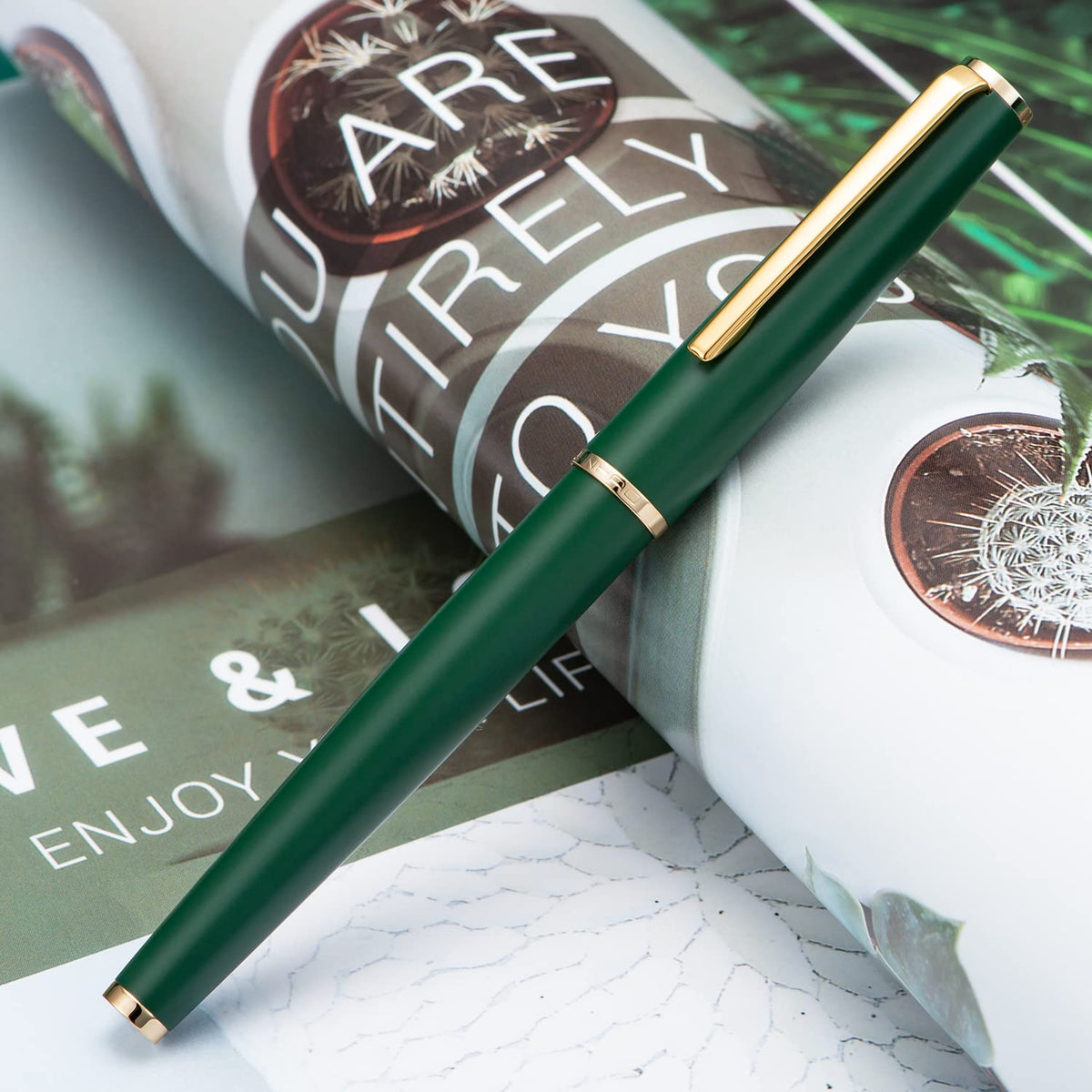 Jinhao 95 Metal Fountain Pen Extra Fine Nib, Matte Green with Golden Clip Writing Pen