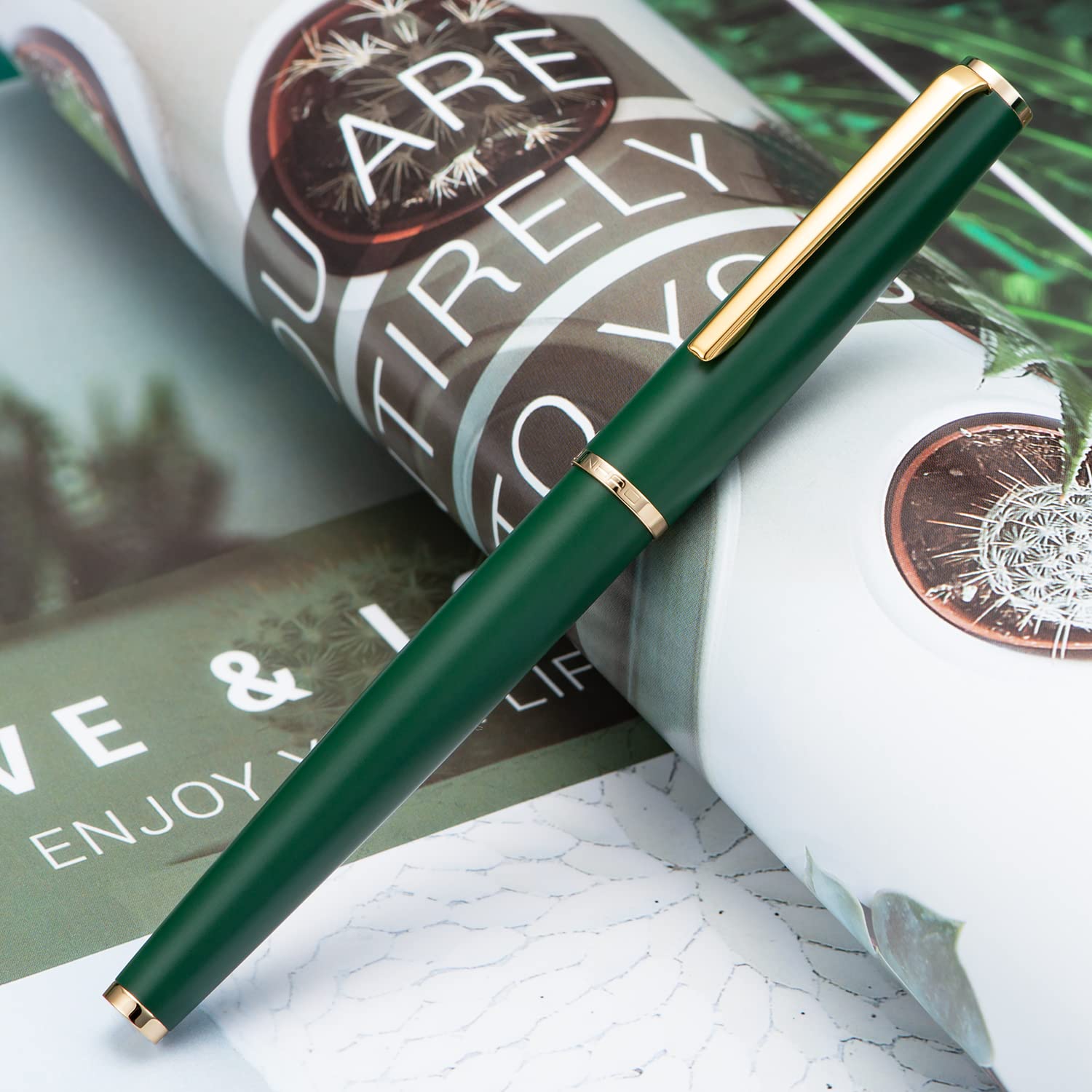 Jinhao 95 Metal Fountain Pen Extra Fine Nib, Matte Green with Golden Clip Writing Pen