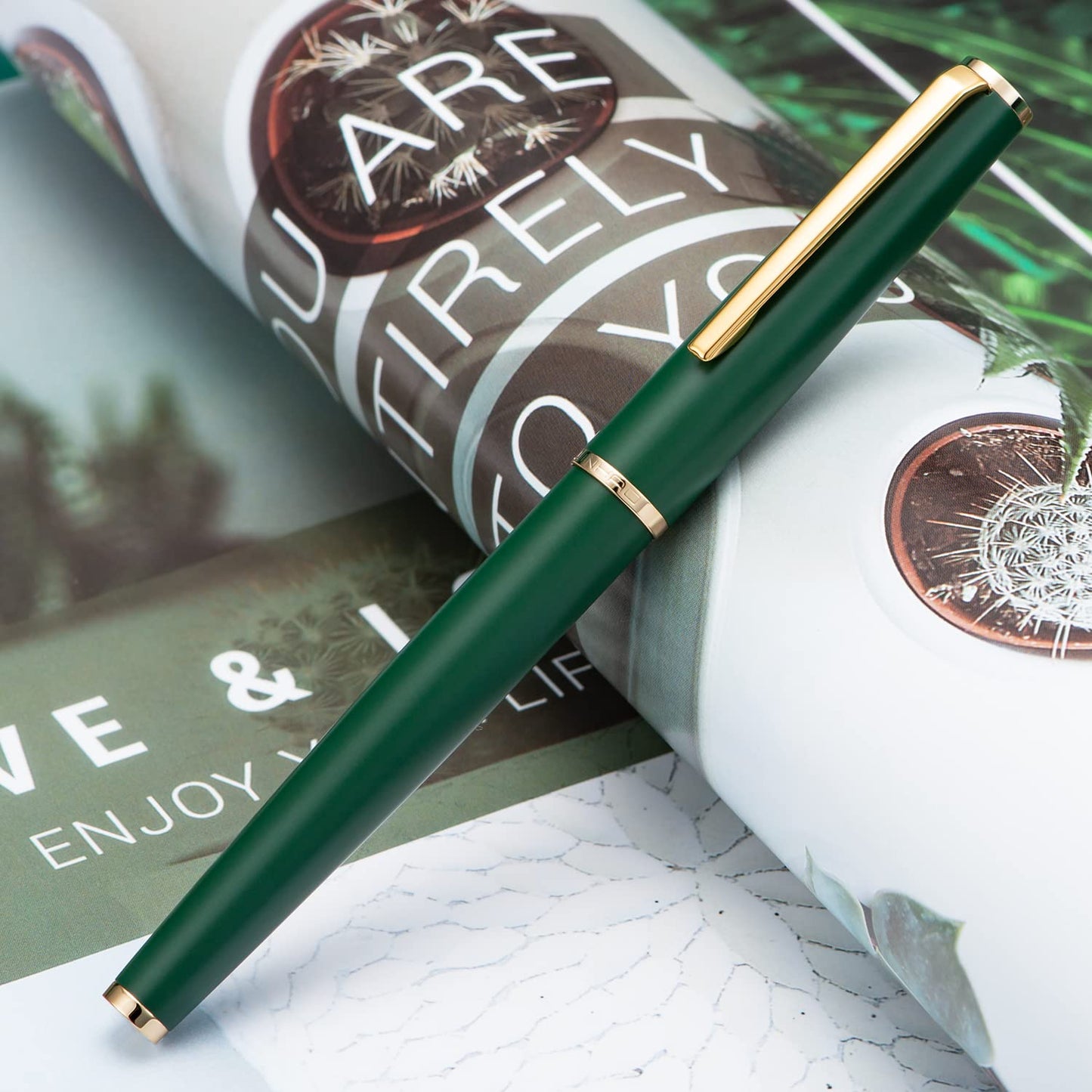 Jinhao 95 Metal Fountain Pen Medium Nib, Matte Green with Golden Clip Writing Pen