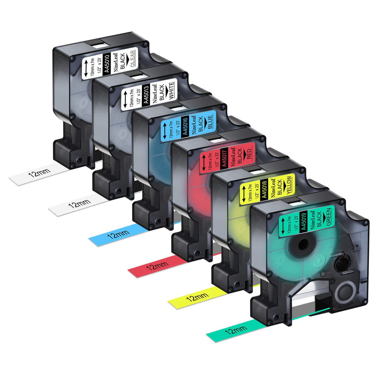 6-Pack Compatible for Dymo D1 12mm Black on Color Labels Set for 160 280