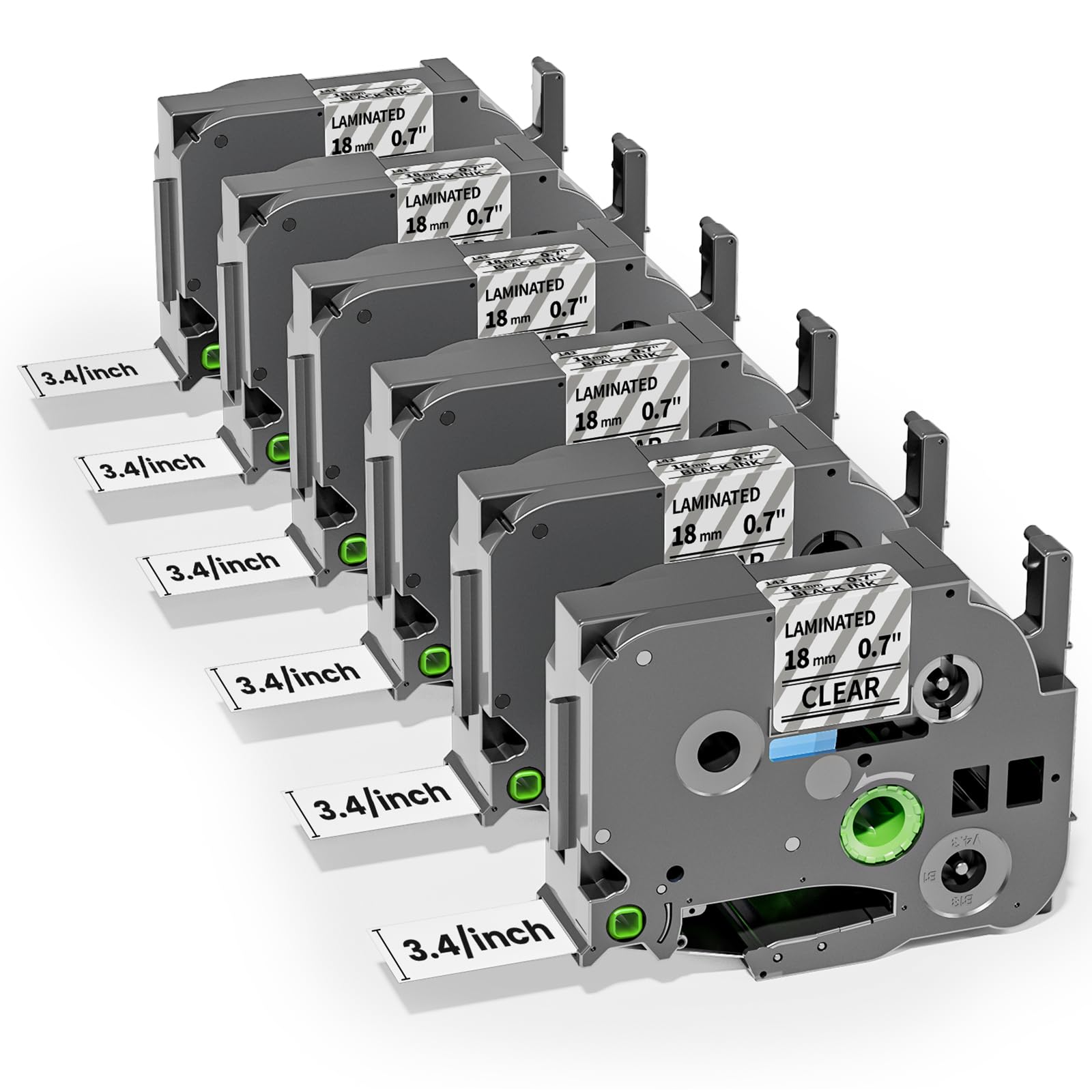 Colorty Replacement for Brother Ptouch Label Tape 18mm 0.7" Laminated Clear
