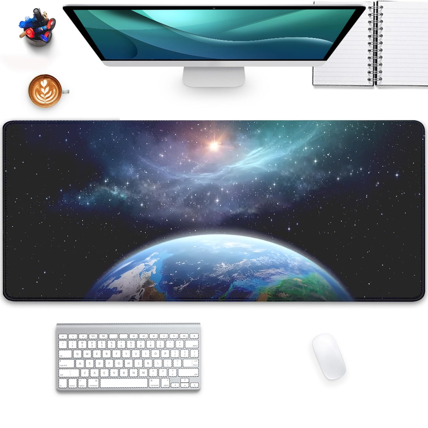 Earth and Starry Sky Large Desktop Mouse Pad, Desk Mat for Keyboard and Gaming, Office Home Work