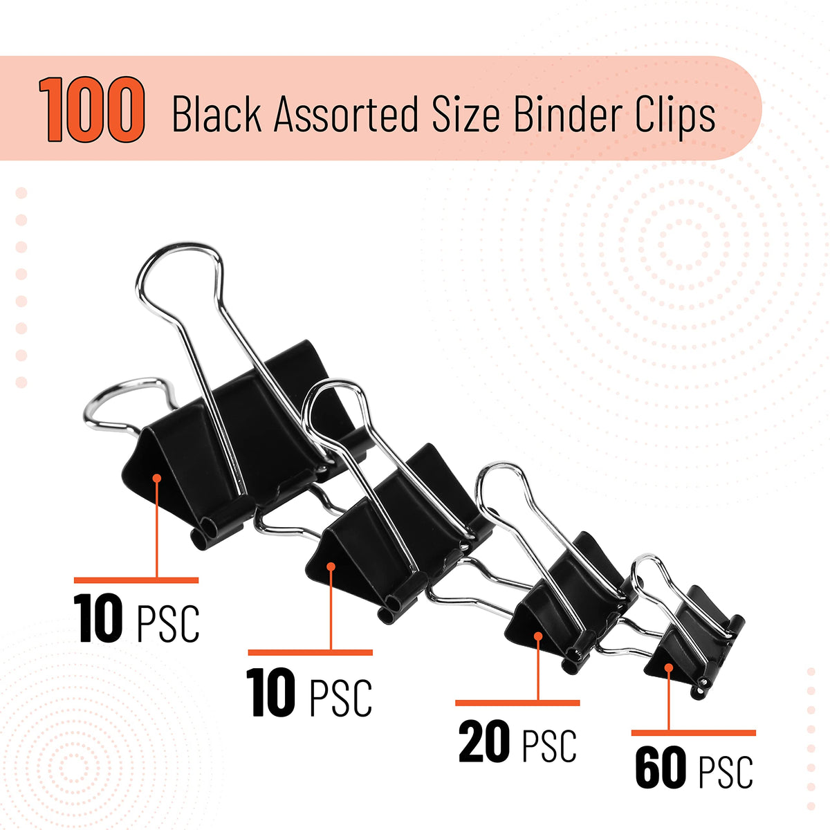 Mr. Pen- Binder Clips, 100 pcs, Assorted Sizes, Black Binder Paper Clips