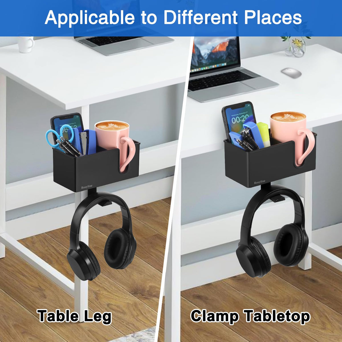Rosyline 3-in-1 Clip-on Cup Holder for Desk with Desktop Organizer