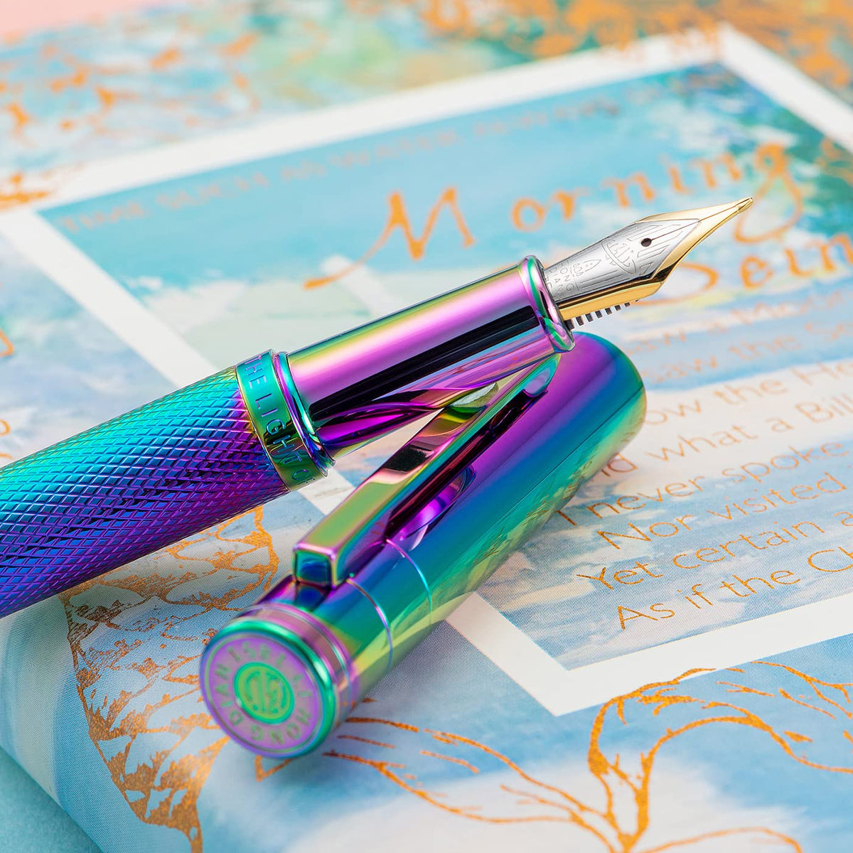 Hongdian Rainbow Forest Fountain Pen Blade Nib Classic Design Calligraphy Pen with Converter and
