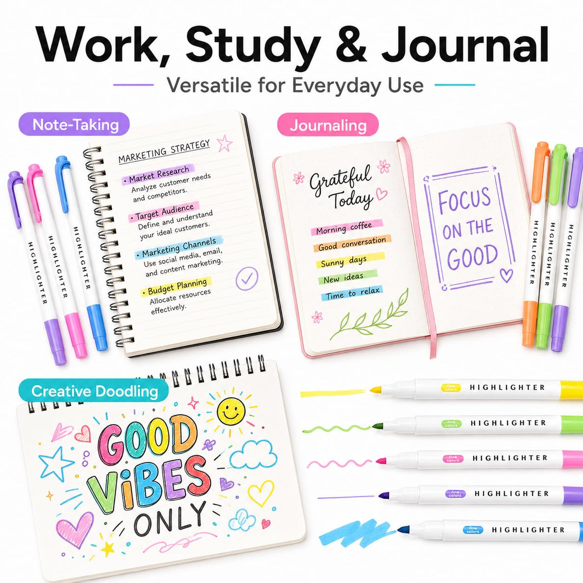 YOOUSOO 25 Pack Pastel Highlighters Assorted Colors No Bleed