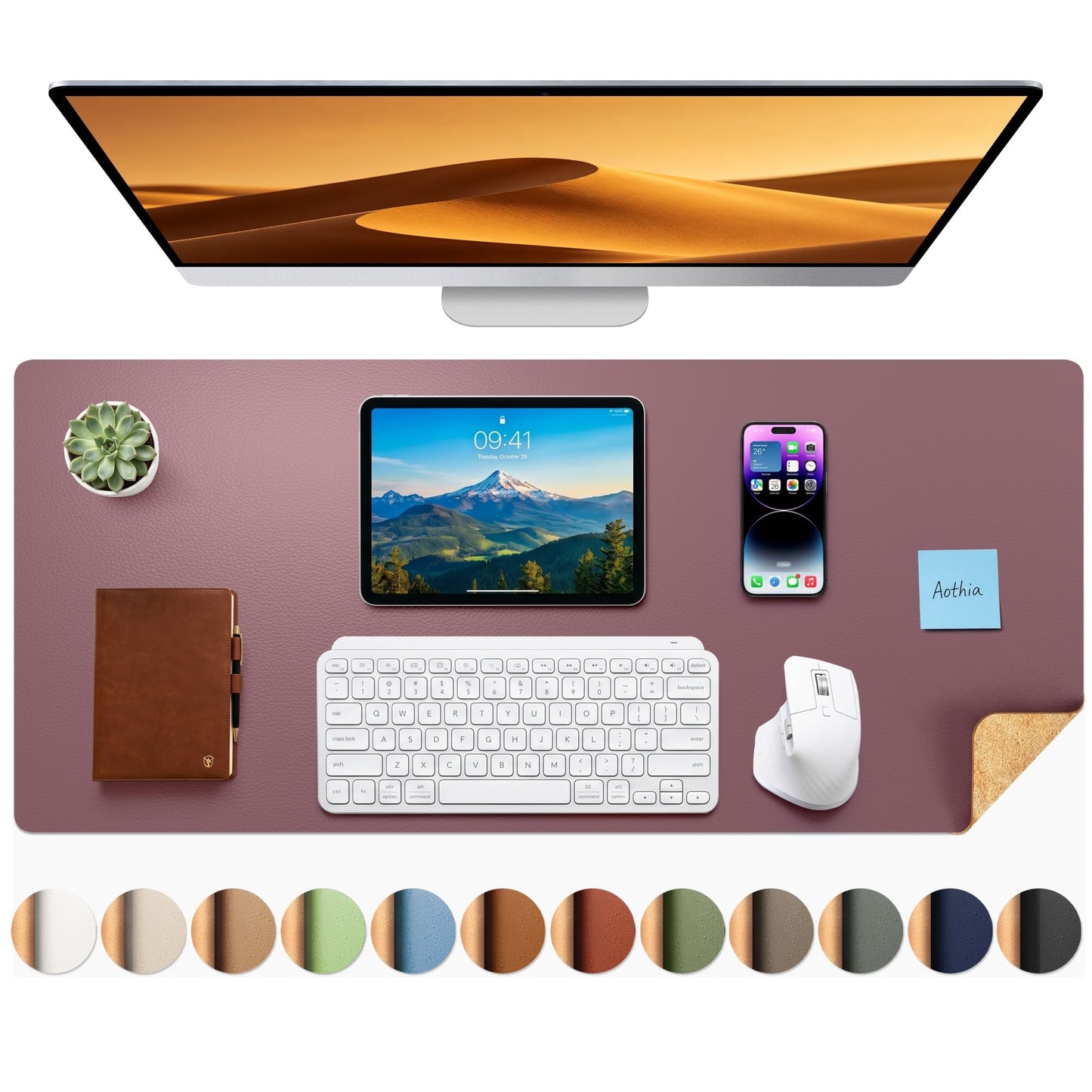 Aothia Dual-Sided Desk Mat, FSC Cork & PU Leather Desk Pad, Large Mouse Pad & Writing Surface for