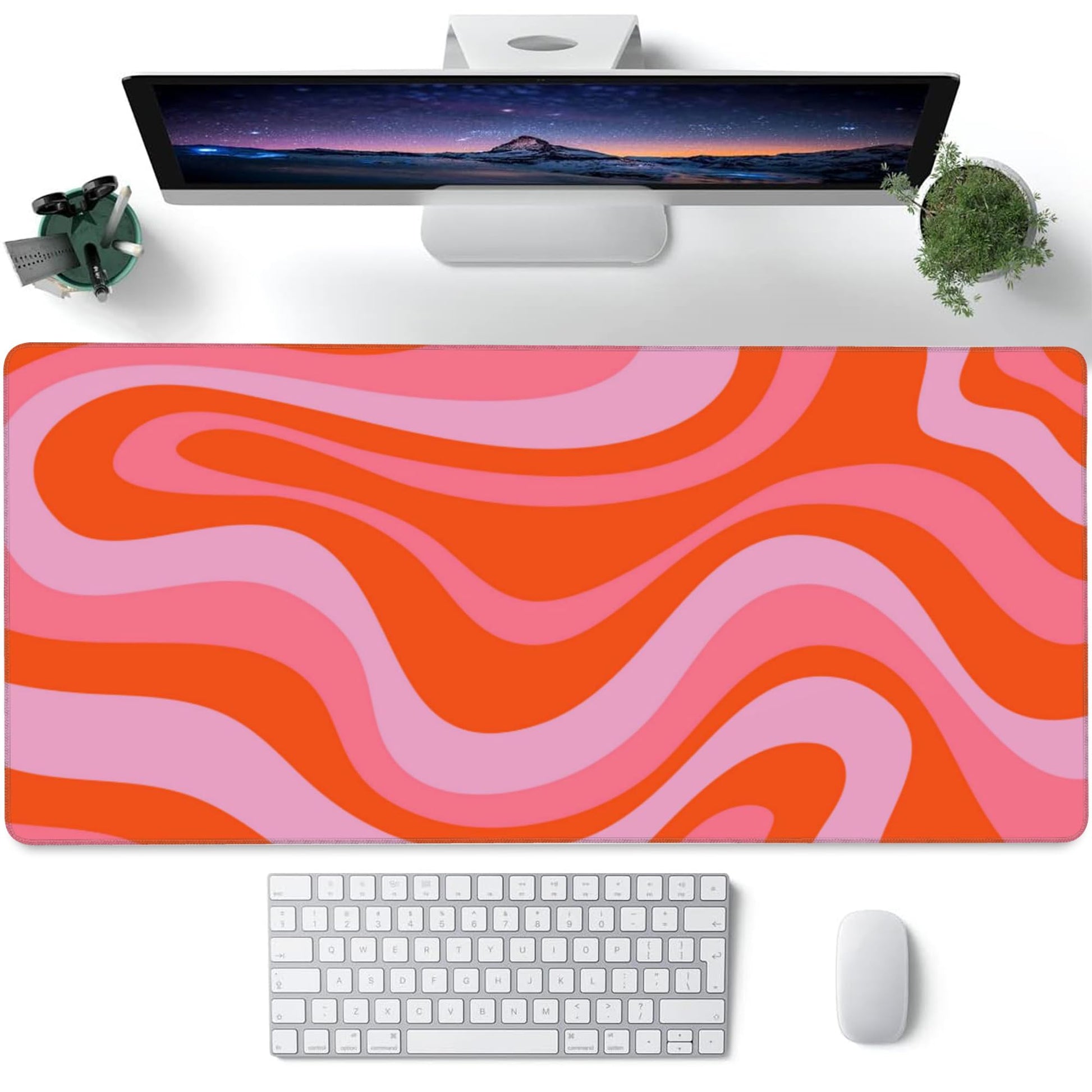 Large Gaming Mouse Pad for Desk,Hippie Groovy Waves Desk Mat for Desktop,Retro Groovy Swirls Desk