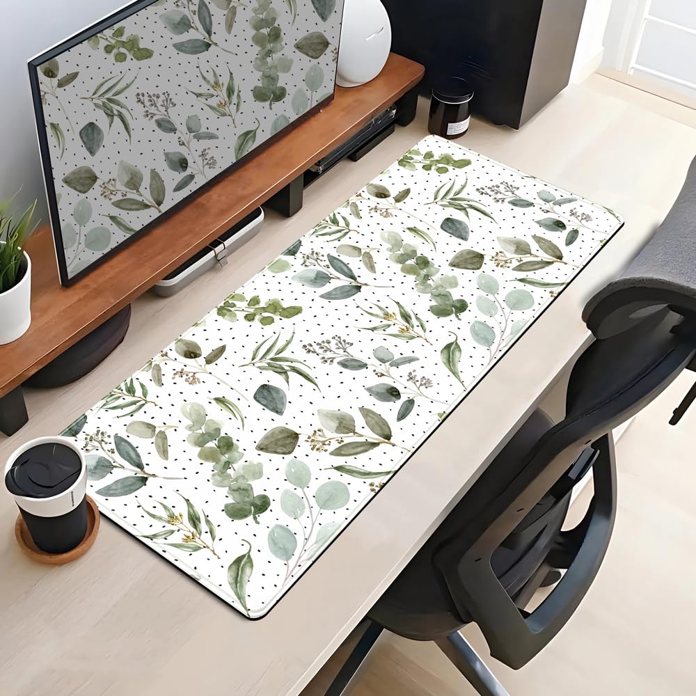 Green Mouse Pad Boho Desk Mat,Speckled Textured Greens Cool Aesthetical Mouse Pad Desk Accessories