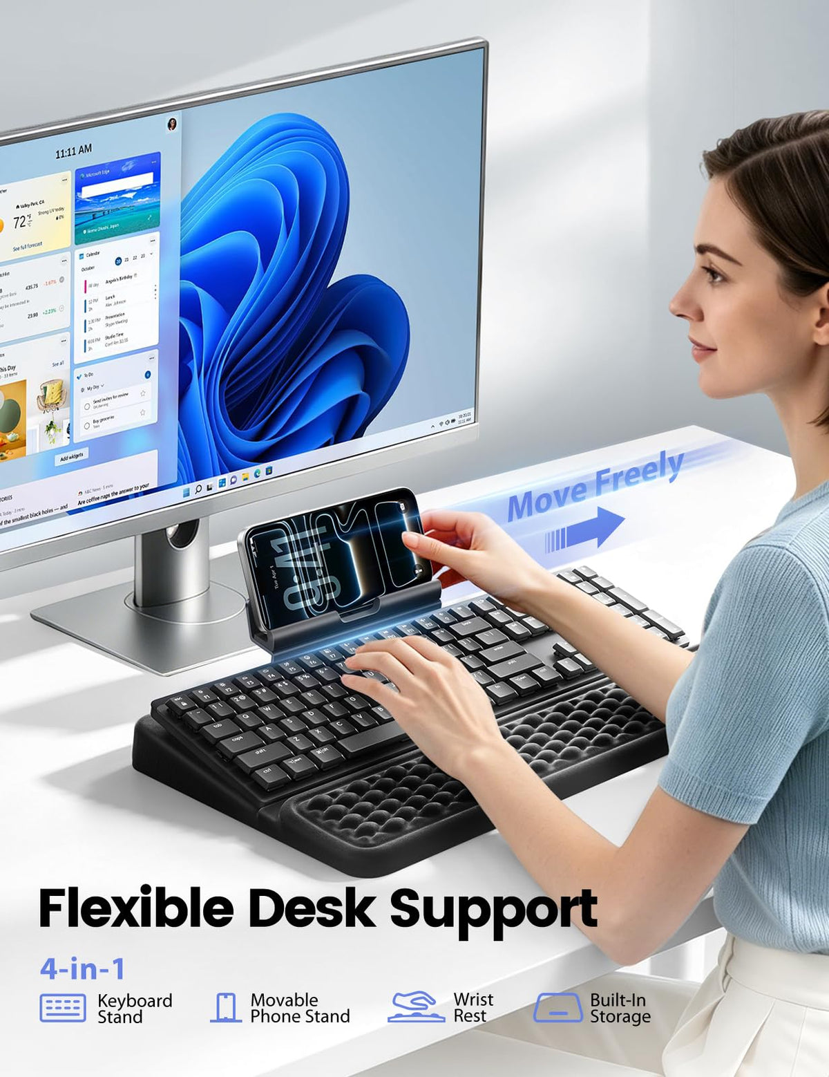 Vaydeer 4-in-1 Keyboard Wrist Rest, Keyboard Stand Adjustable Phone Holder