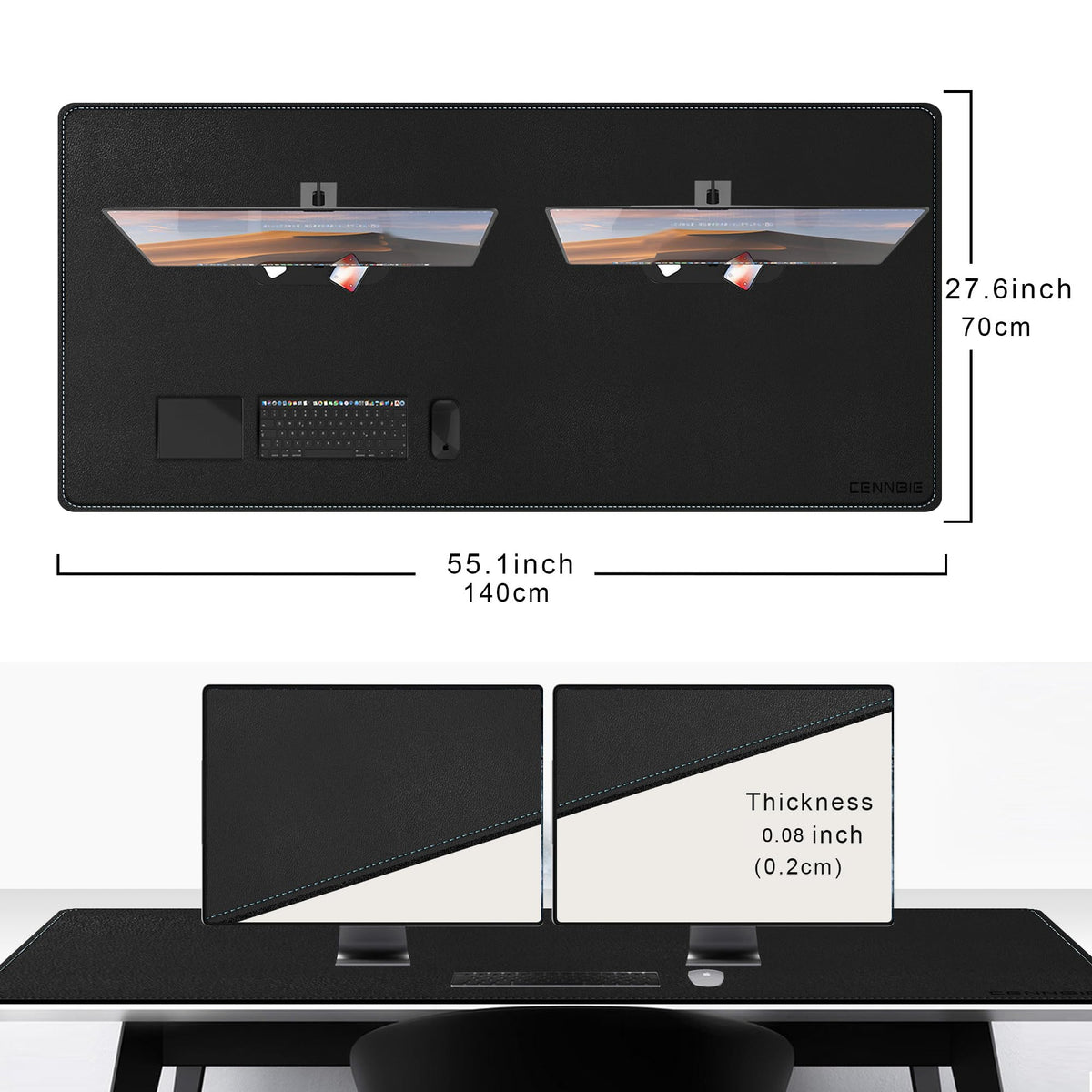 CENNBIE Leather Desk Pad Large, 55.1" x 27.5" Desk Mat Protector (Black)