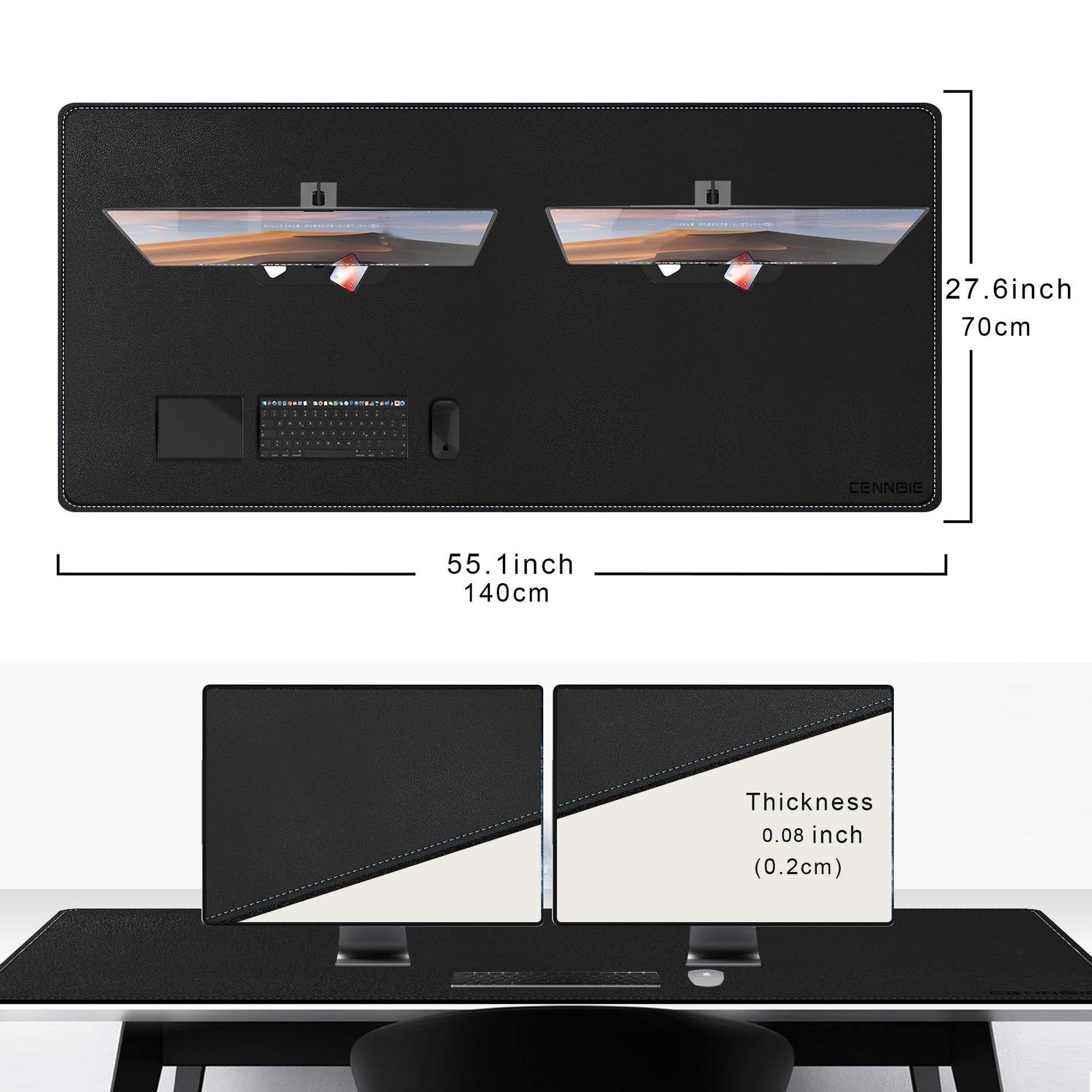 CENNBIE Leather Desk Pad Large, 55.1" x 27.5" Desk Mat Protector (Black)