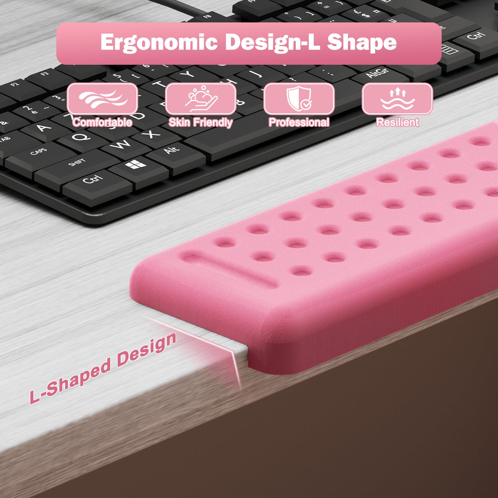 Leolee L-Shaped Desk Long Wrist Rest Elbow 60CM, Pink Arm Rest for Desk
