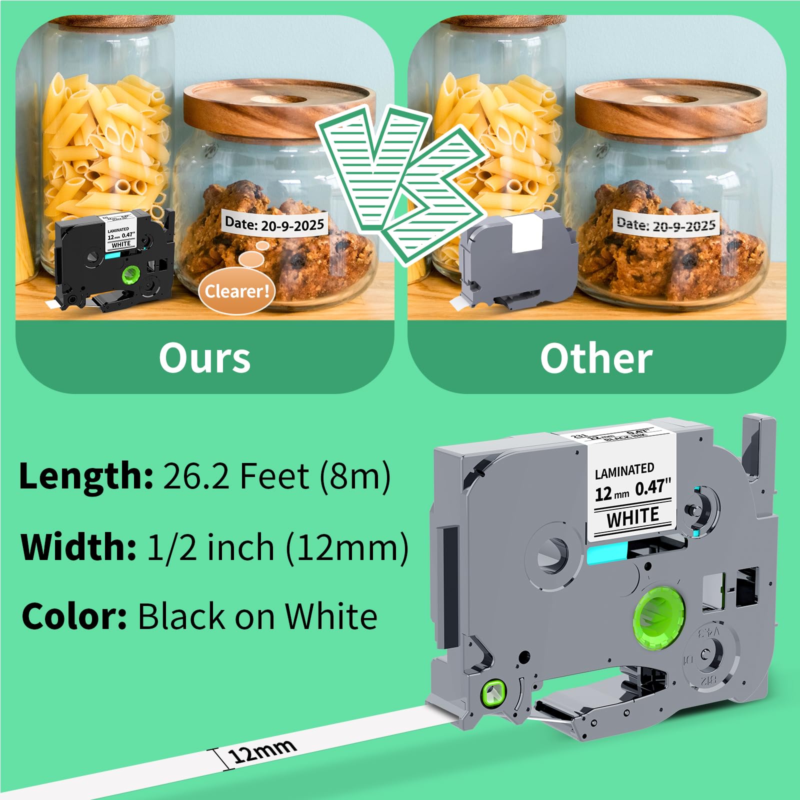 TZe-231 12mm 0.47 Laminated White for Brother P-Touch Label Tape Tz Tape