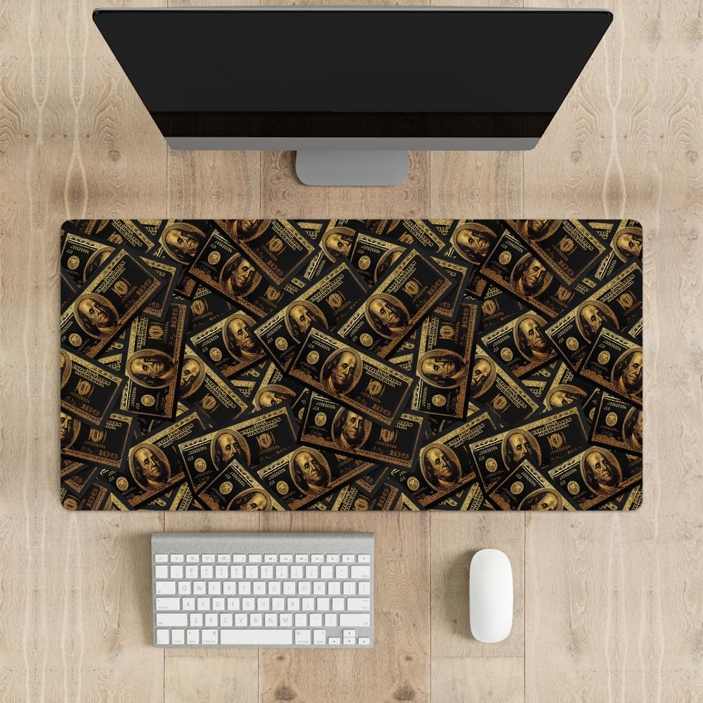 Reateforin Black Money Rectangle Mouse Pad Non Slip Rubber Base 31.5"x15.7" Gaming Keyboard and