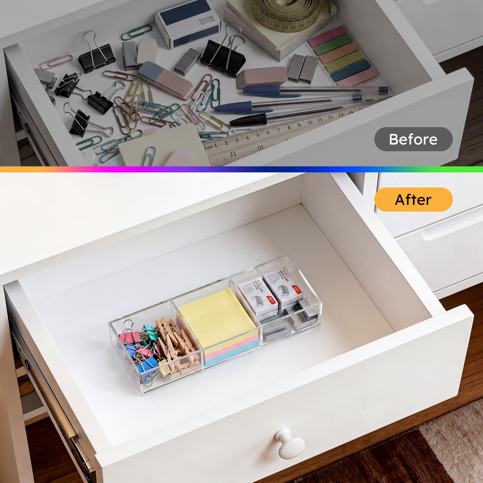 HIIMIEI 3 Section Acrylic Drawer Organizer Tray