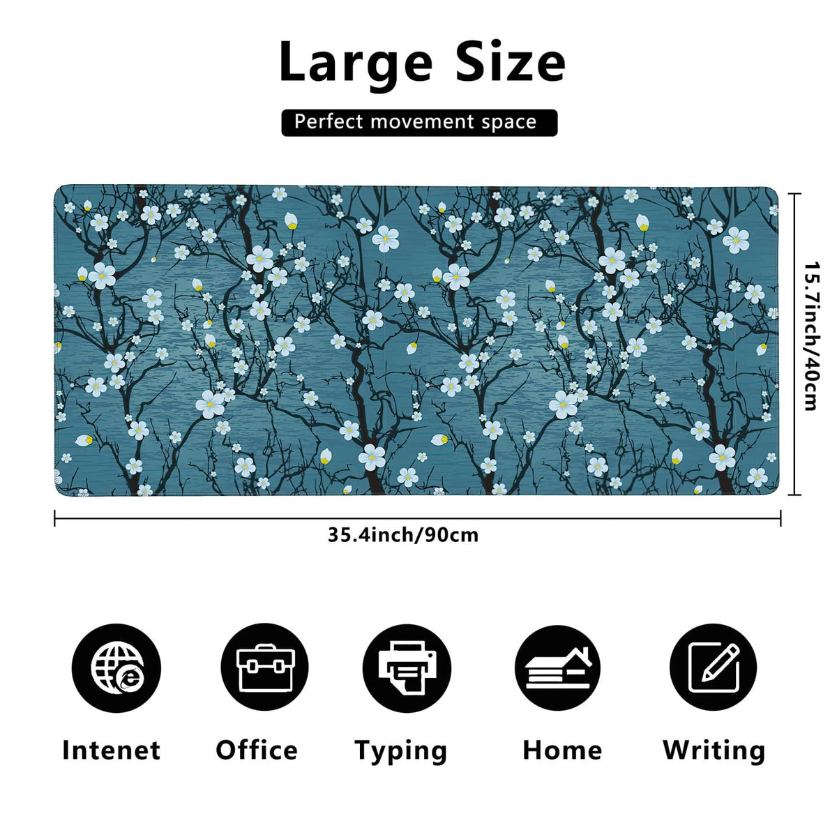 Japanese Cherry Blossom Extended Gaming Mouse Pad Large Desk Mat with Non-Slip Rubber Base and