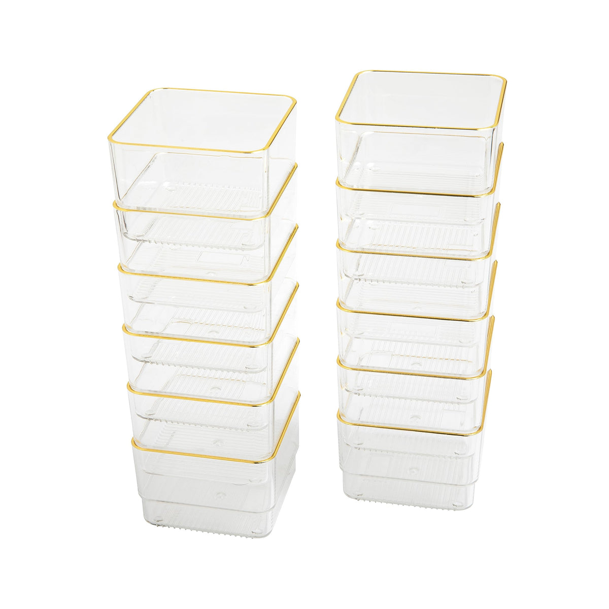 Martha Stewart Kerry Stackable Desk Drawer Organizers, Clear/Gold, 12-Pack