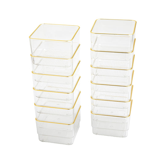 Martha Stewart Kerry Stackable Desk Drawer Organizers, Clear/Gold, 12-Pack