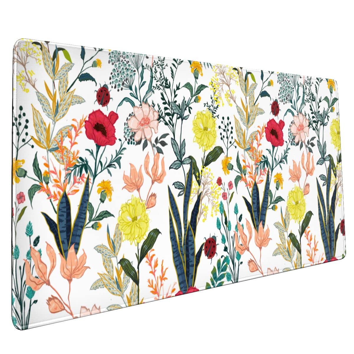 Flower Gaming Mouse Pad Abstract Classical Desk Mat 35.4x15.7 Inch Floral Texture Non-Slip Rubber