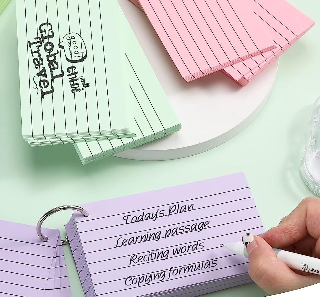 TFLFL Index Cards 3x5 Inch, 600PCS Flash Cards with Rings 8 Colors Ruled Index Cards, Assorted