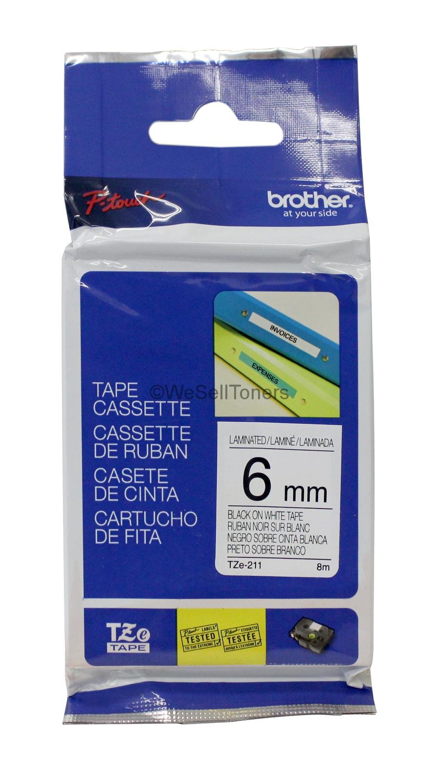 Brother Genuine P-touch TZE-211 Label Tape 1, 1/4" (0.23") Standard Laminated P-touch Tape, Black