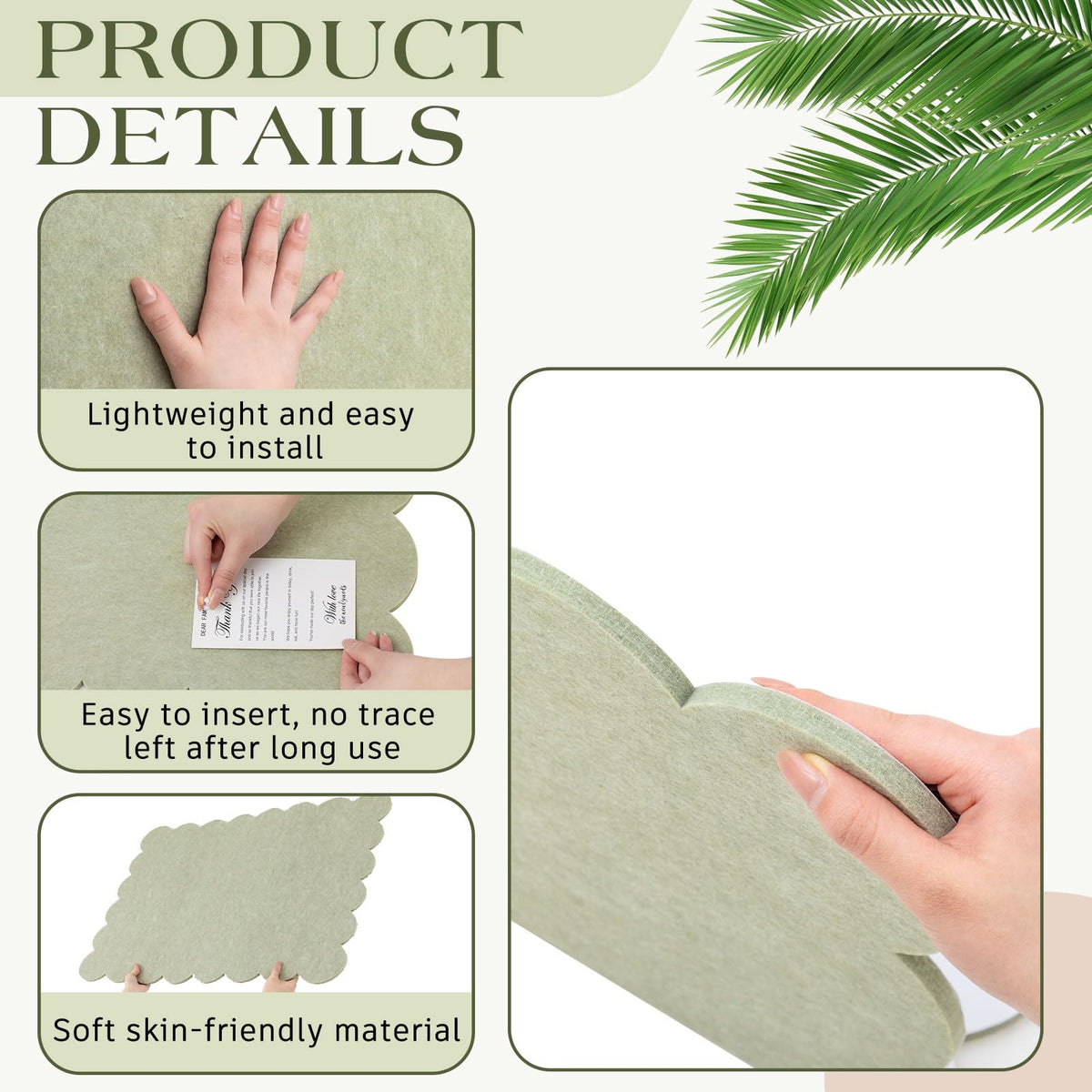 Mooliwe Scalloped Felt Bulletin Cork Board Foldable Sage Green 24 * 18 Inch