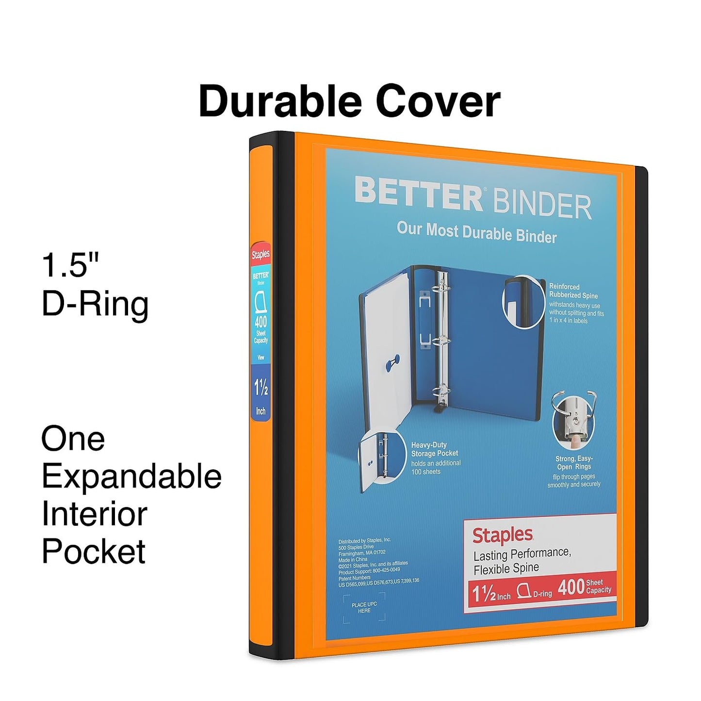 Staples Better Binder, 1.5 Inch D-Ring, Orange, 400 Sheets, 3-Pack