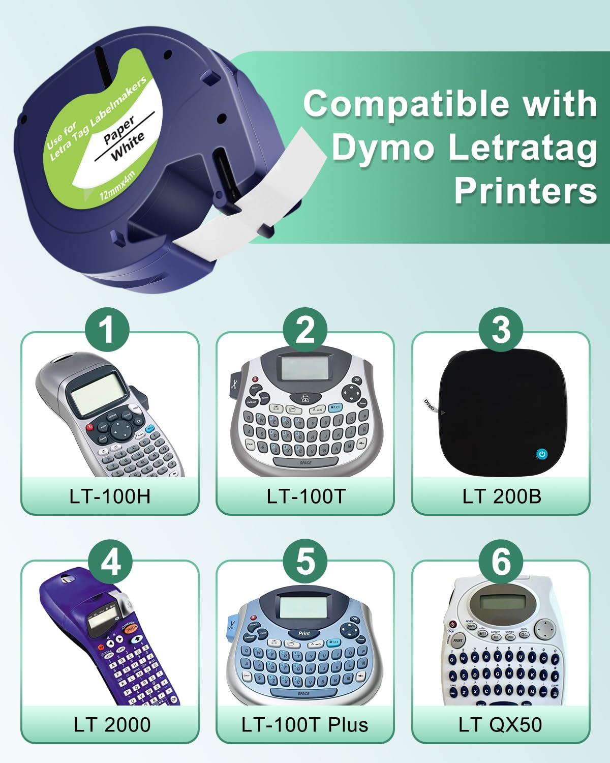 Compatible with DYMO LetraTag Refills 1/2 x 13 12mm x 4m White Paper