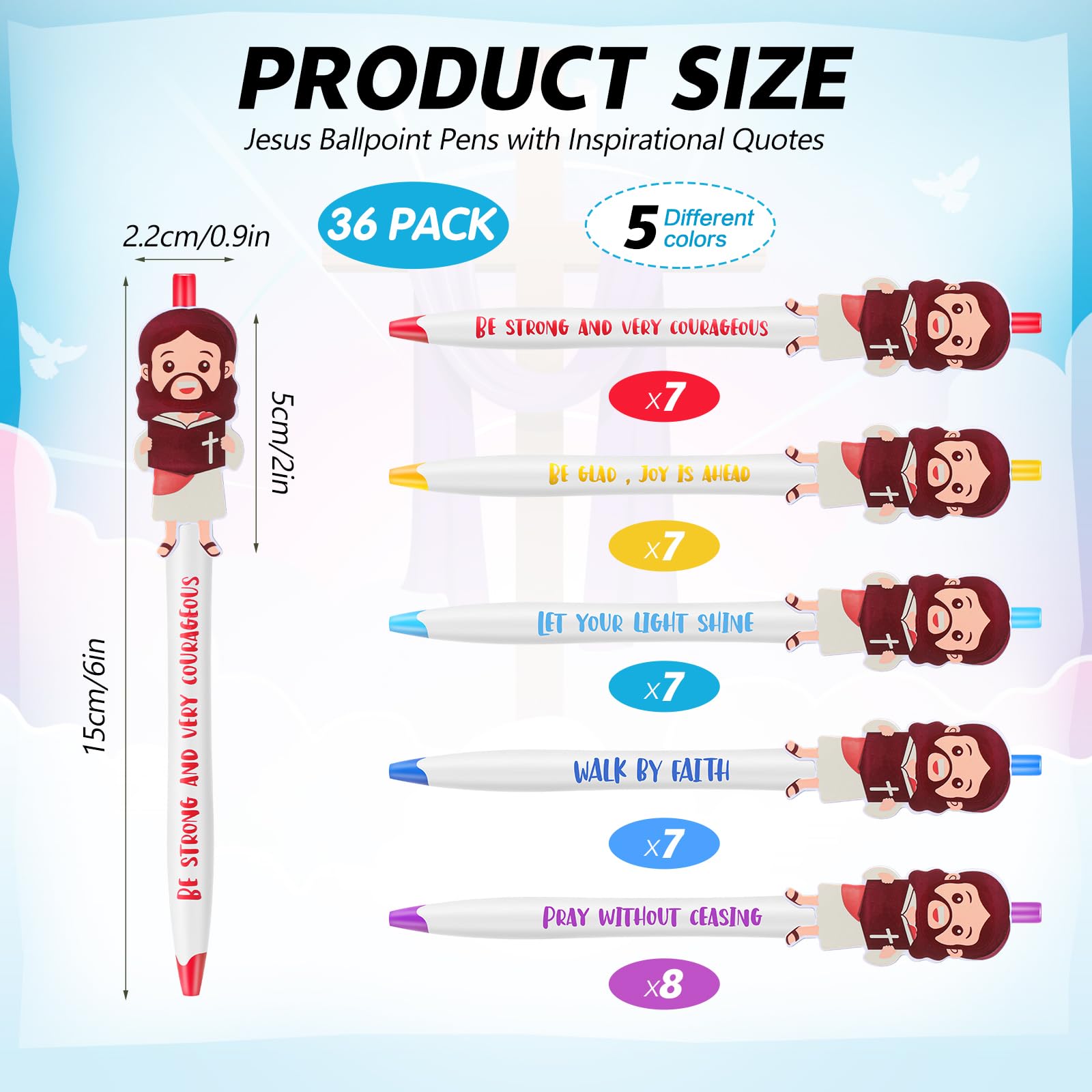 CroBlissful 36 Pcs Christian Jesus Pens for Kids, Back to School Supplies