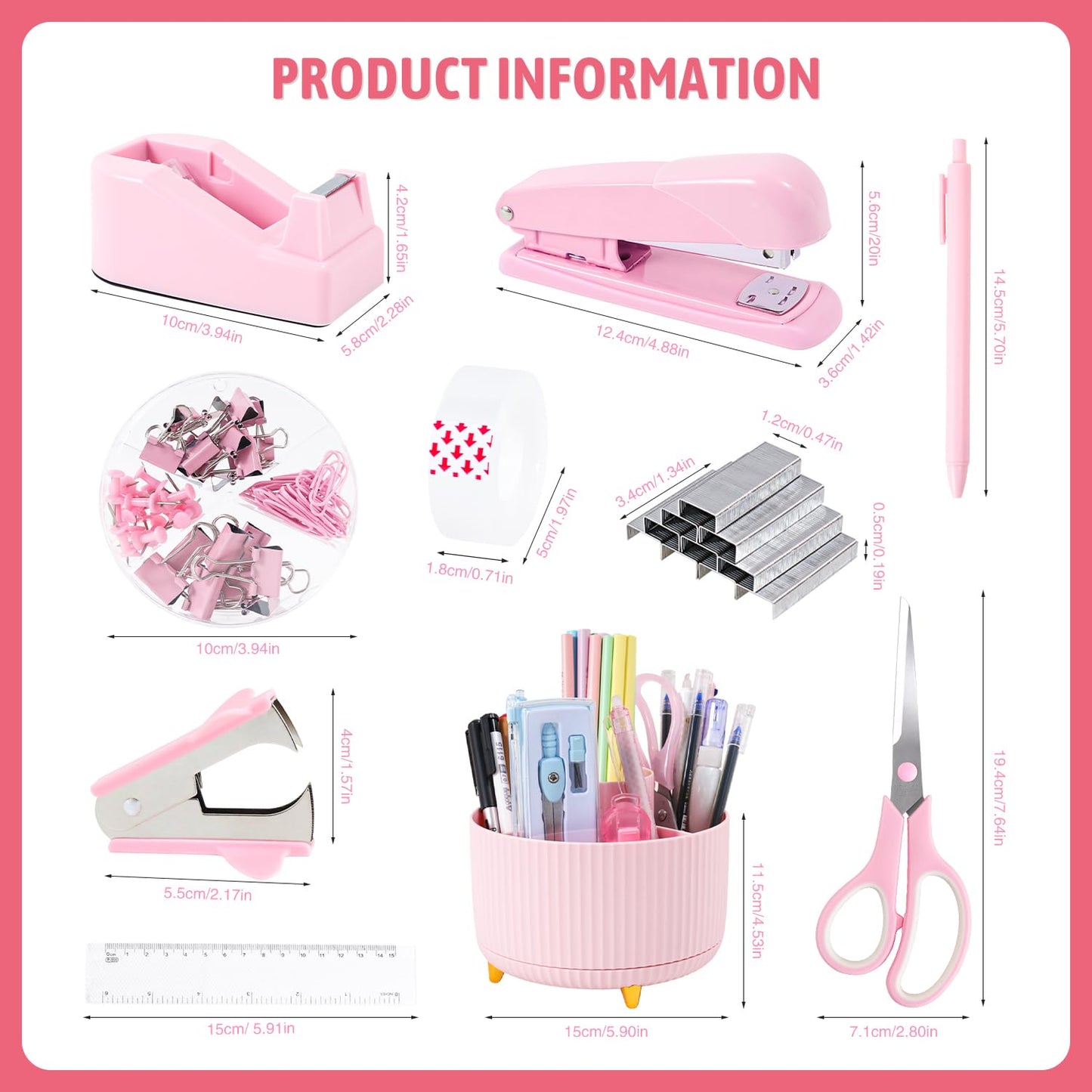 Gawsey Pink Desk Organizers and Accessories with Desk Organizer 360° Rotating Pen Holder and Office