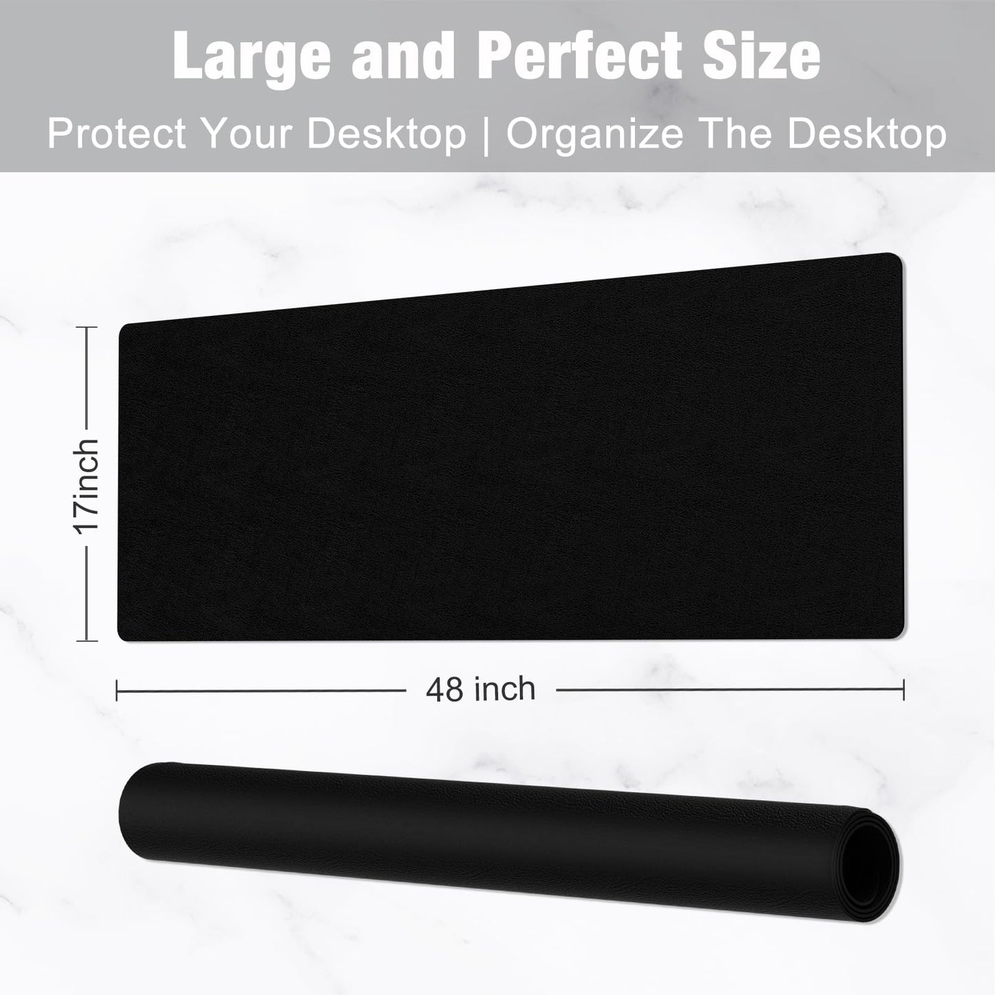 Hsurbtra Desk Pad, 48" x 17" PU Leather Desk Mat, XXXL Extended Mouse Pad, Waterproof Desktop
