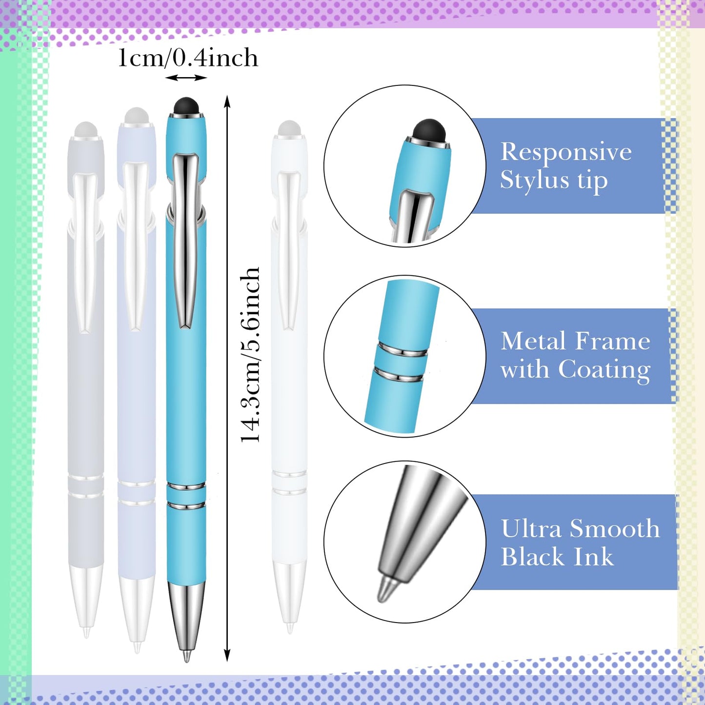 Zonon 38 Pcs Stylus Ballpoint Pens, Metal Rubberized Grip, Blue Series