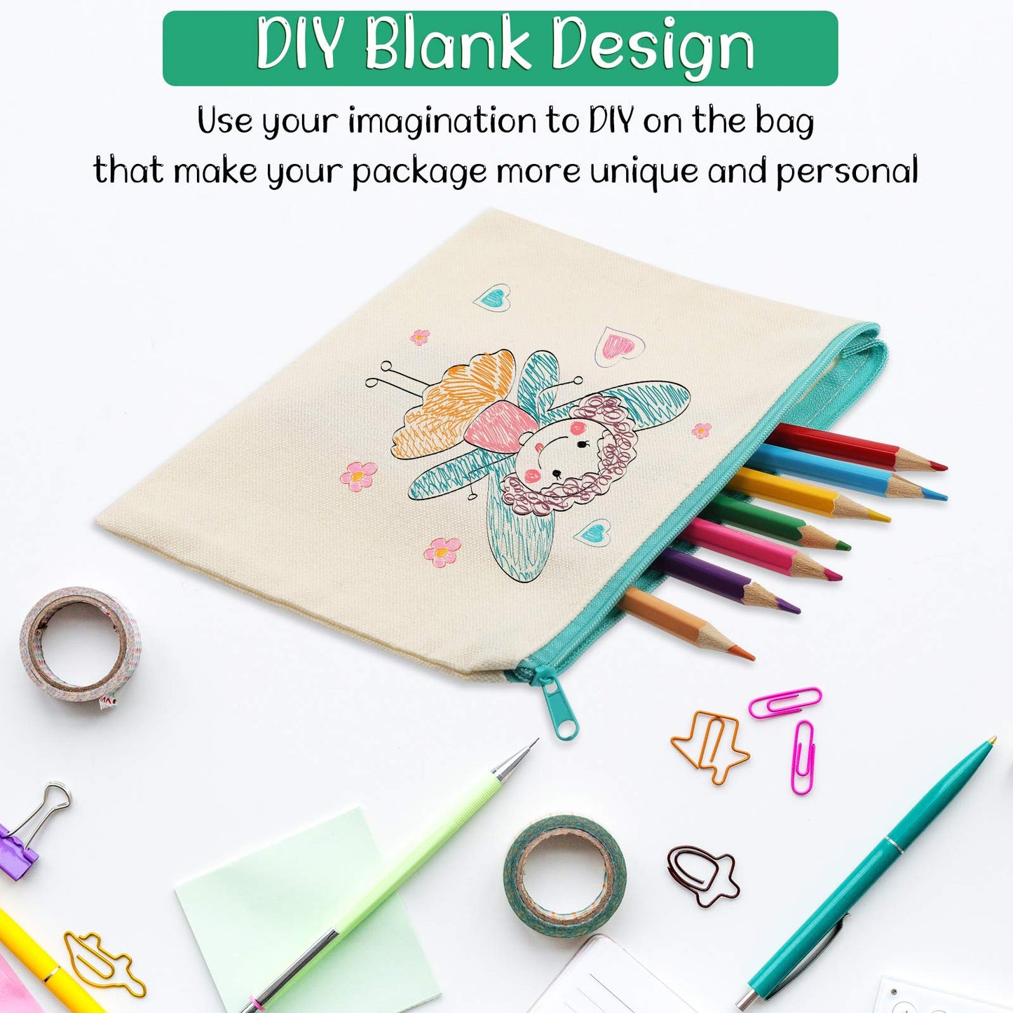 Shappy 40 Pcs Canvas Zipper Pouch Bags Pencil Pouch Bulk Canvas Makeup Bags Blank Pencil Case