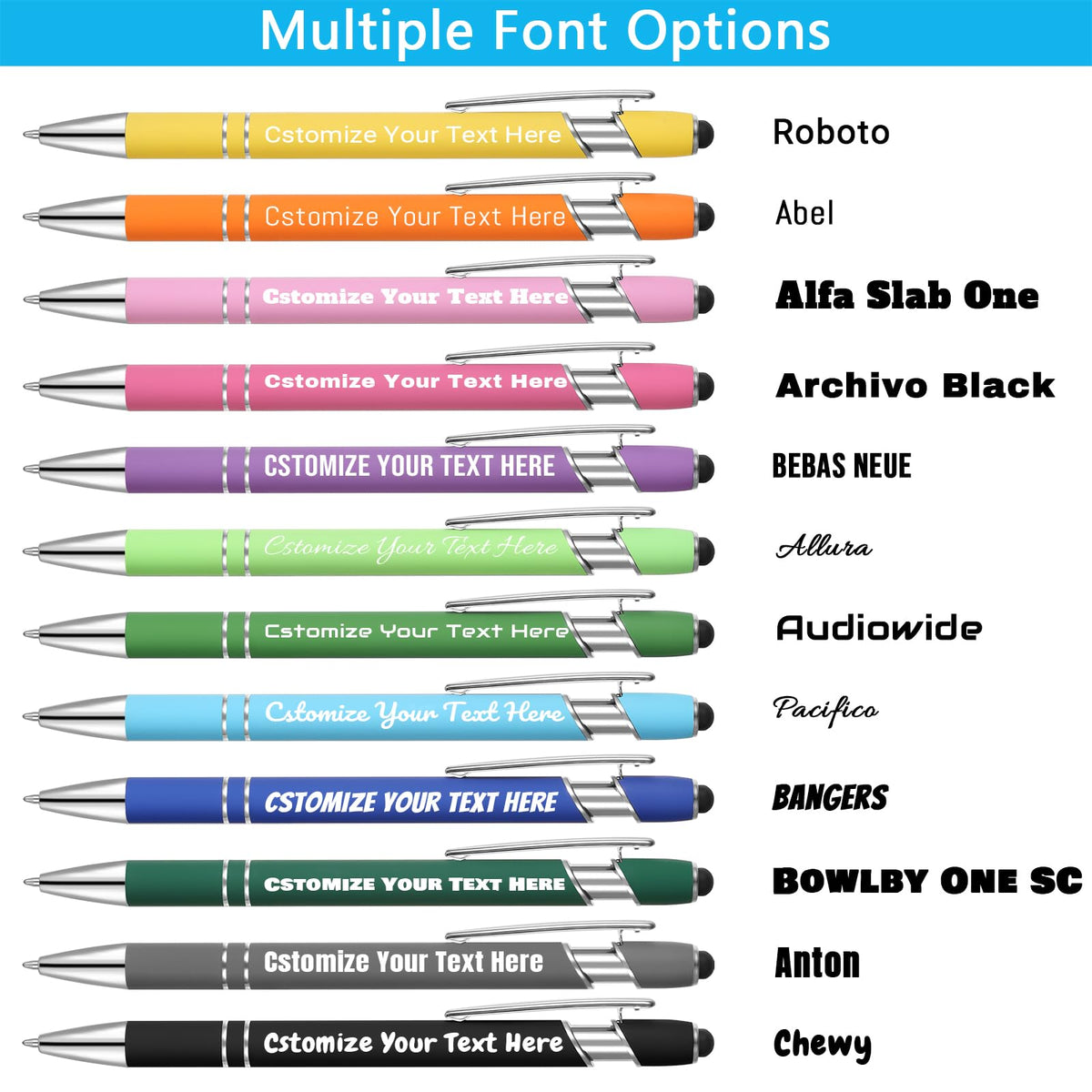 Kingluu 24 Pcs Personalized Ballpoint Pens with Stylus,Smooth Writing,Black Ink Custom Pens with