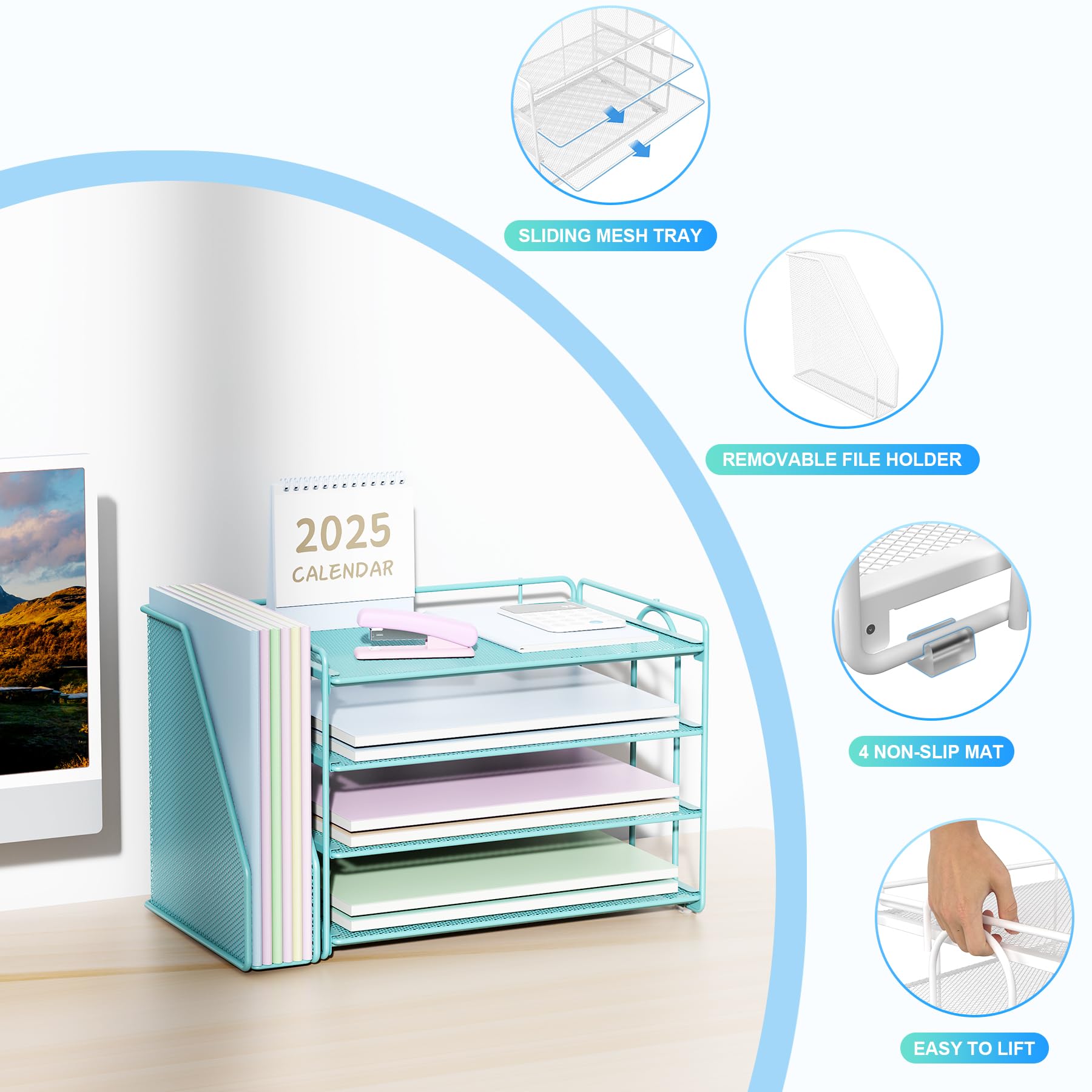 Spacrea 4-Tier Paper Organizer for Desk with File Organizer