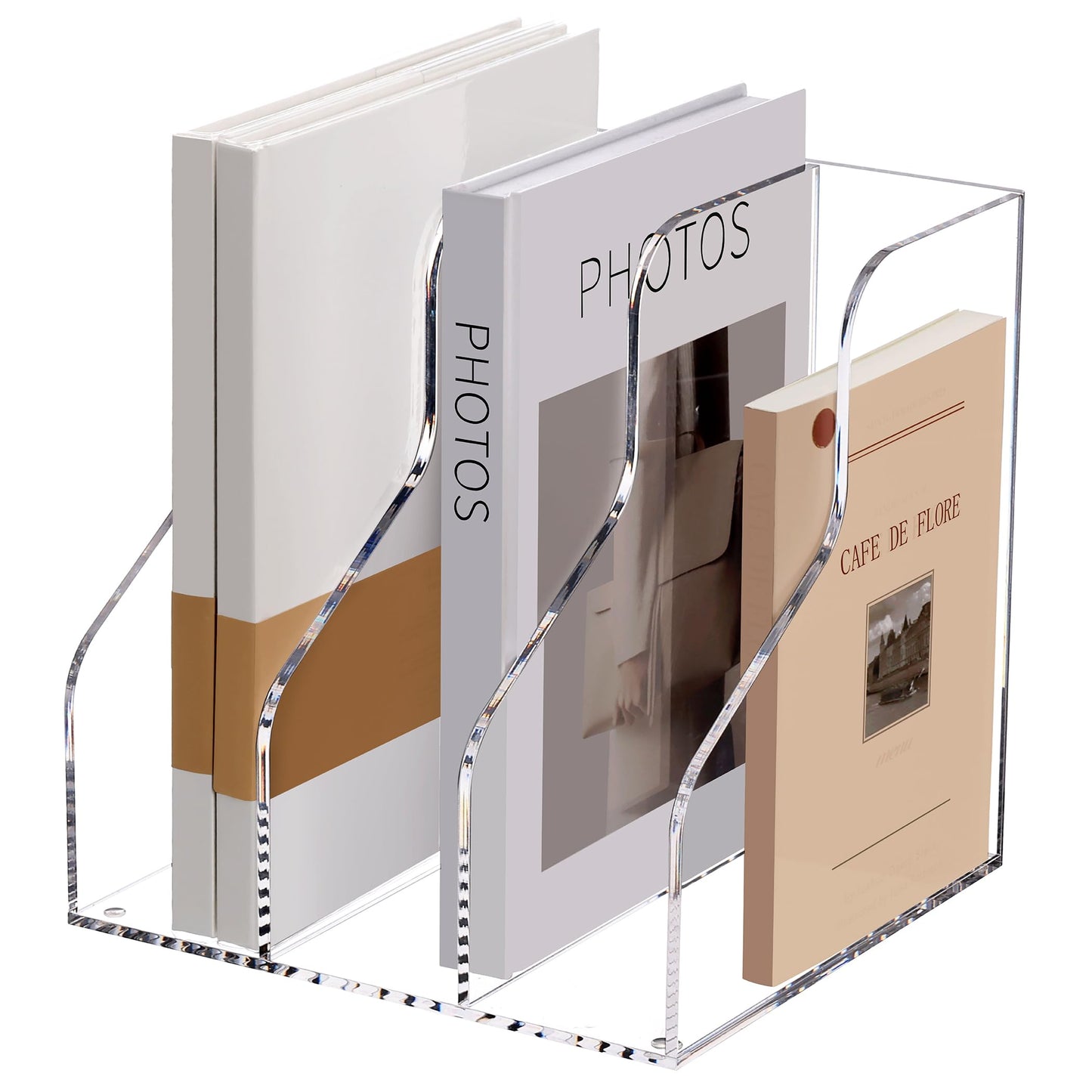 SANRUI Acrylic File Organizer, Clear Magazine Holder with 3-Section, A4