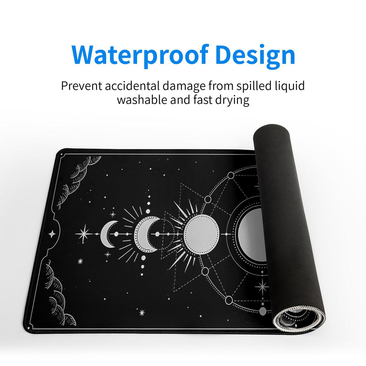 Sun Moon Gaming Mouse Pad Black Large Mouse Pad for Keyboard and Mousepad Desk Mat with 3mm