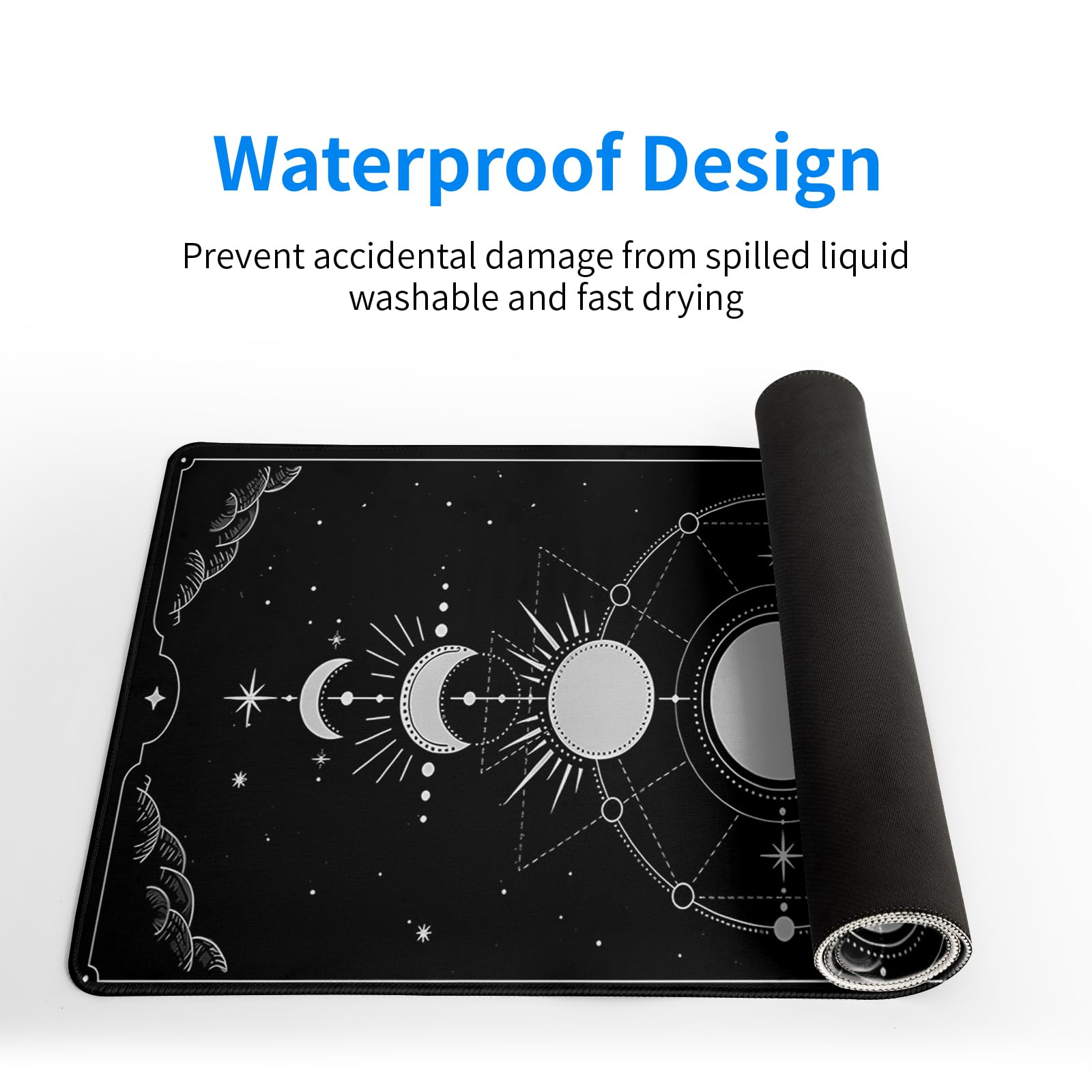 Sun Moon Gaming Mouse Pad Black Large Mouse Pad for Keyboard and Mousepad Desk Mat with 3mm