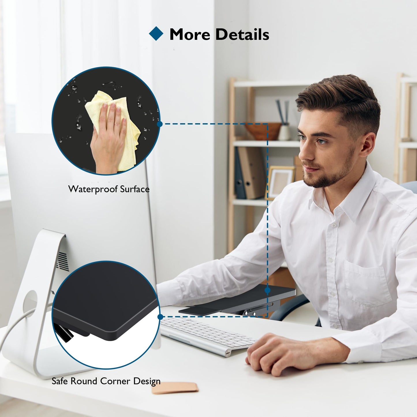 BONTEC Ergonomic Desk Extender Tray, 9.5"x9.1" Wrist Rest Shelf, Black