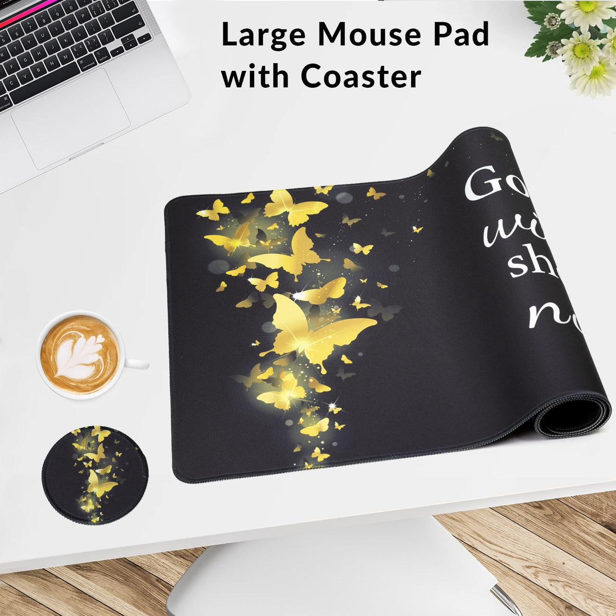 Large Gaming Mouse Pad with Coaster,Desk Matt for Desktop,Desk Mat-Gold