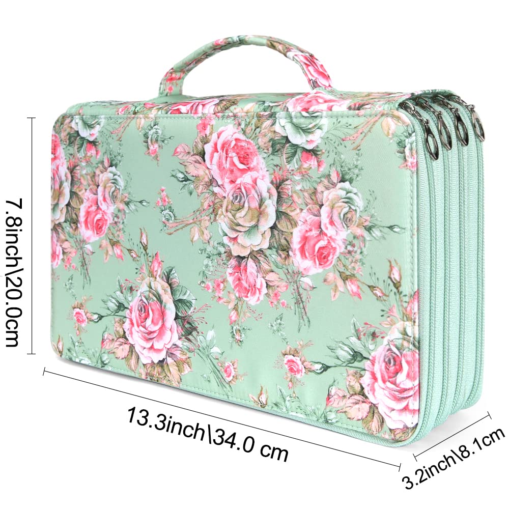 Vomgomfom 300 Slots Marker Case 4-Layer PU Leather, Handle, Grenn Rose