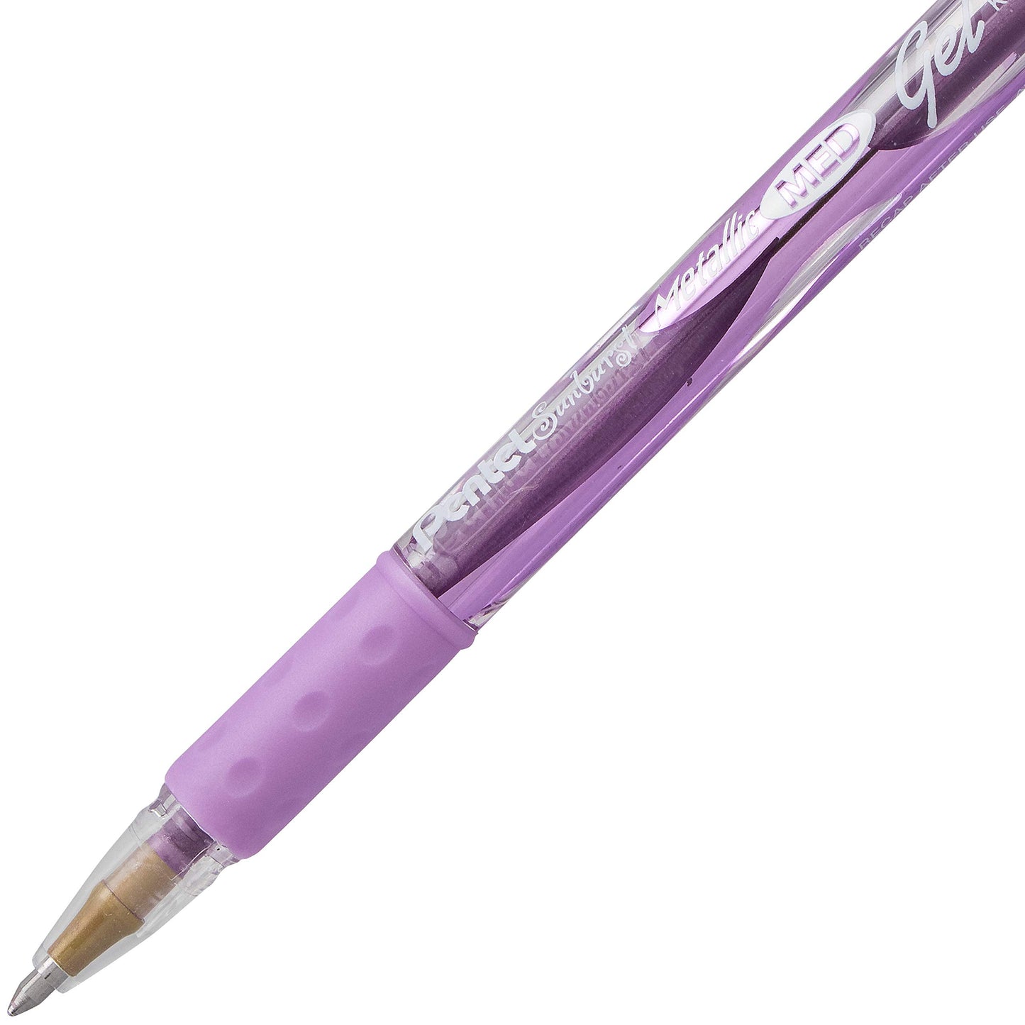 Pentel Sunburst Metallic Gel Pen, 0.8mm Tip Writes 0.4mm Line, Violet/Transparent Barrel Violet