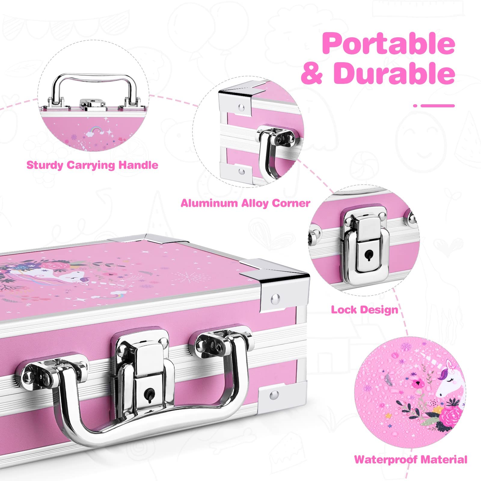 JYPS Unicorn Pencil Box for Girls Boys Kids, Lock Box for School with Portable Handle and Uncorn