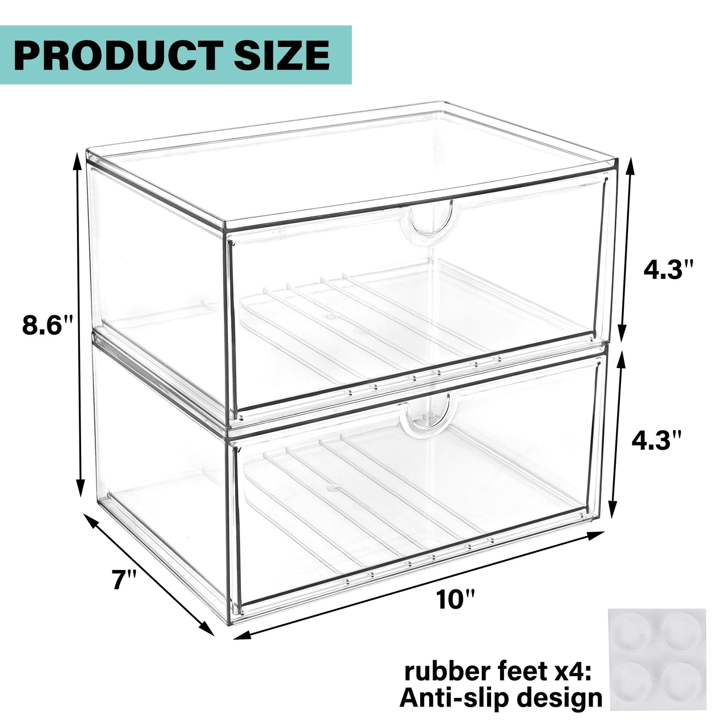 Prsildan Acrylic Makeup Organizer, 2 Pack Stackable Clear Storage Drawers for Baby Bottles Desk