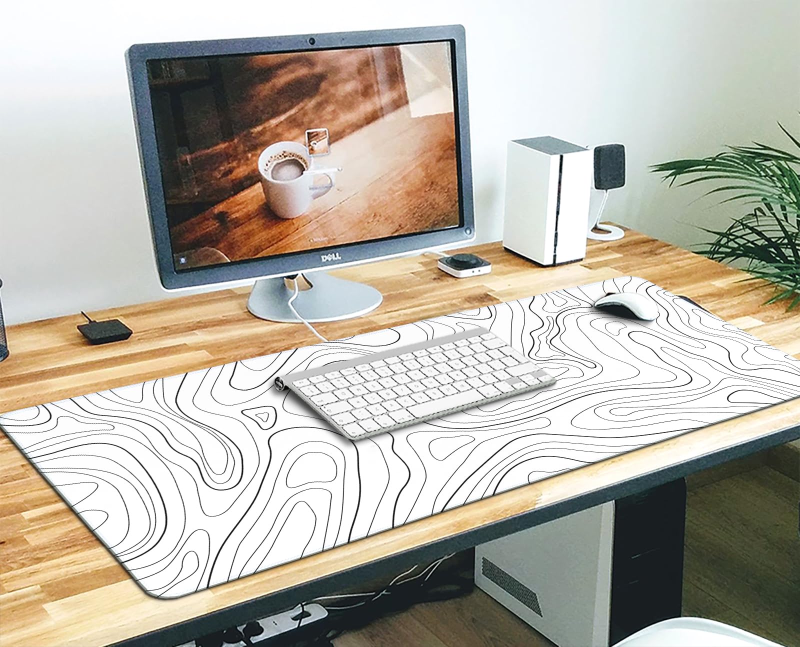 White Topographic Mouse Pad XXXL - Giant Full Desk Gaming Mat, Huge Keyboard Pad for Ultimate