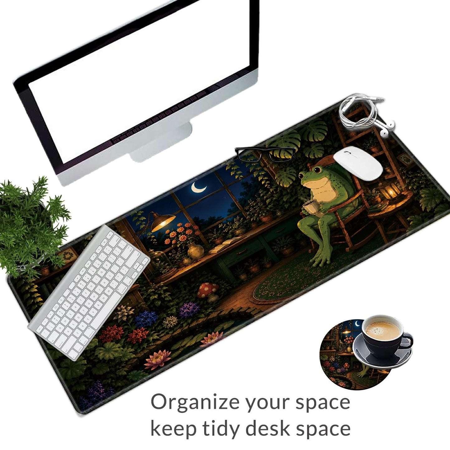 Moonlit Garden Frog Large Mouse Pad, 31.5 x 11.8 in Extended Desk Mat