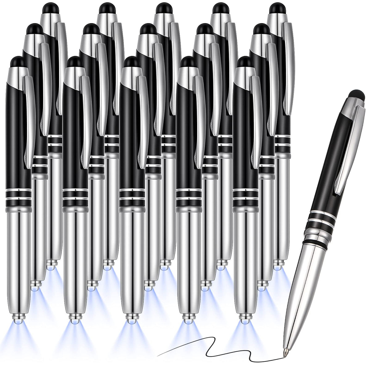 Zonon 15 Pcs Stylus Pen with Light, 3 in 1 Ballpoint Pens, Black