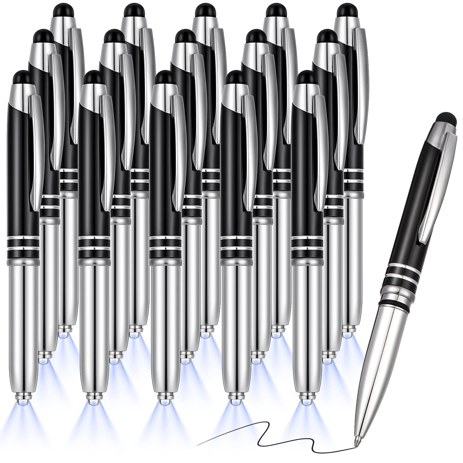 Zonon 15 Pcs Stylus Pen with Light, 3 in 1 Ballpoint Pens, Black