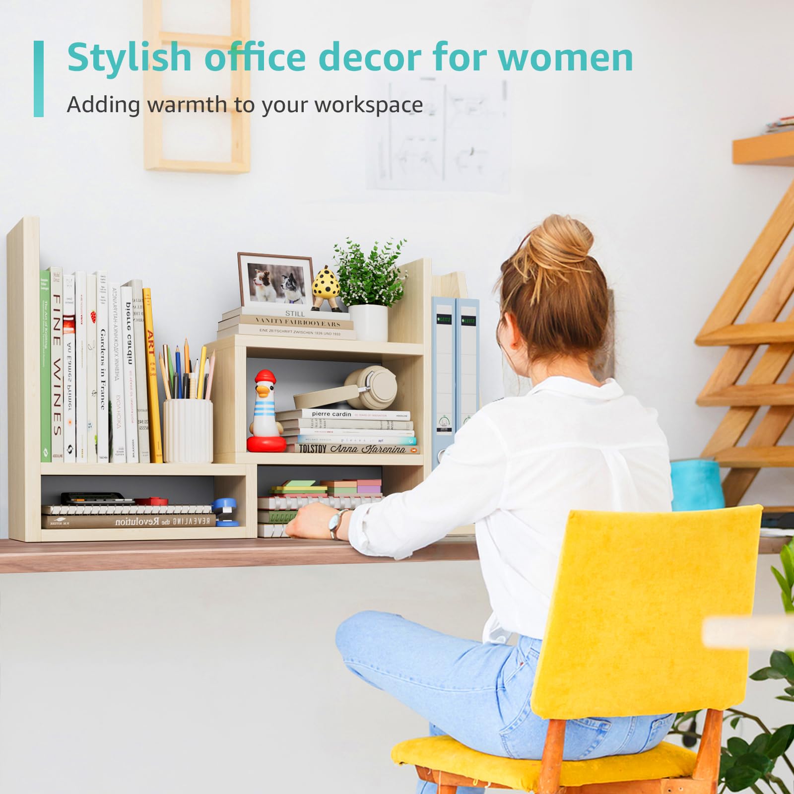 Desktop File Organizer Desk Organizer Shelf - Wooden Office Organization Shelves for Top of Desk